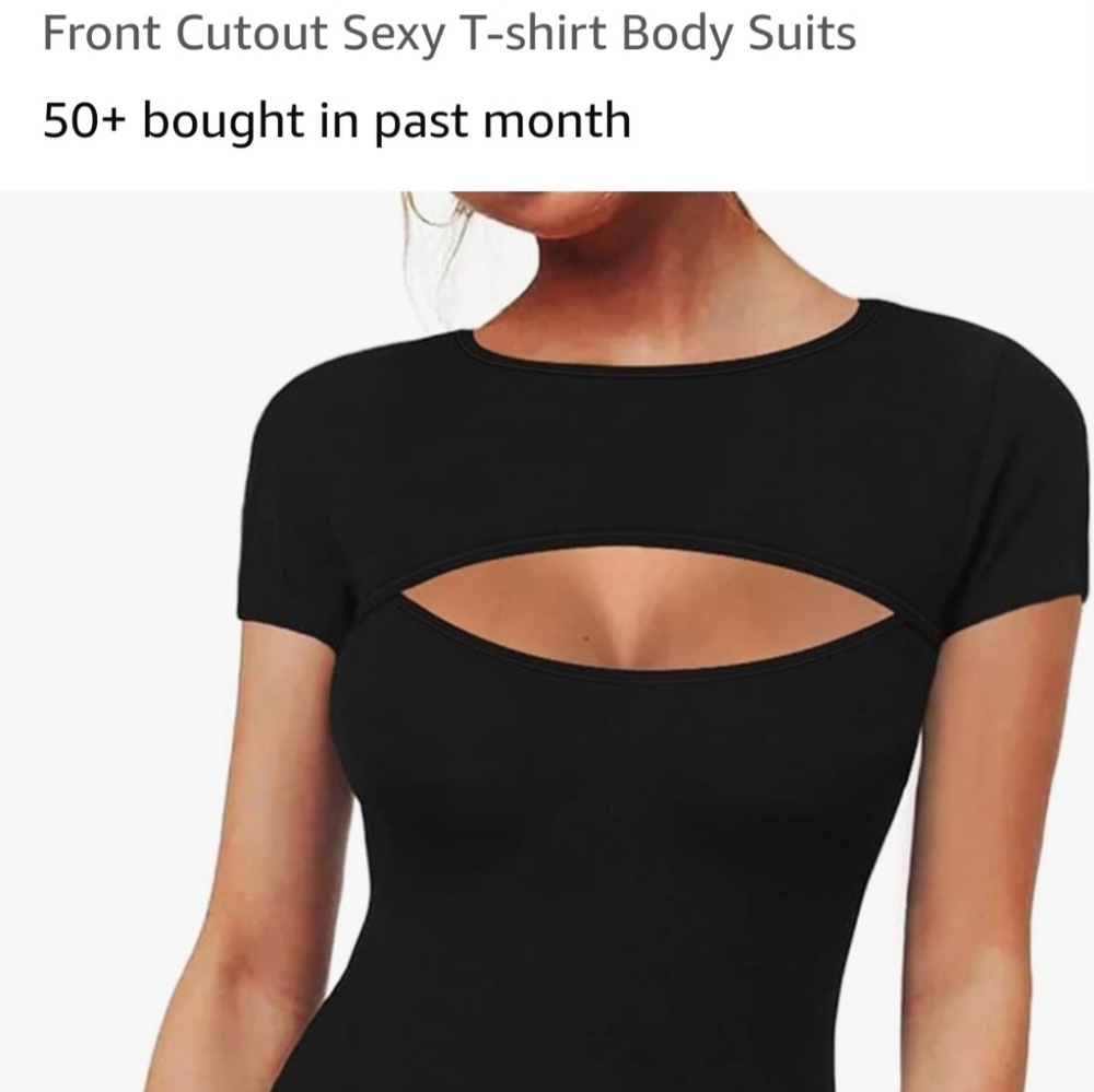 MANGOPOP Womens Long Sleeve Bodysuit Front Cutout Sexy T-shirt Body Suit.